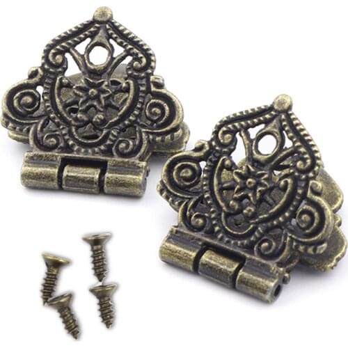 Antique Bronze Metal Furniture Box Latch Dolls House DIY Cabinet Hinges With Screws for Jewelry Wooden Box Locks Decorative