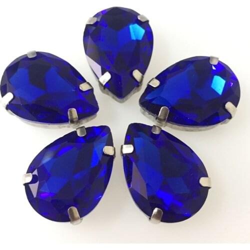 Free shipping!royalblue crystal glass Waterdrop Silver bottom sew on rhinestones,silver claw loose rhinestone