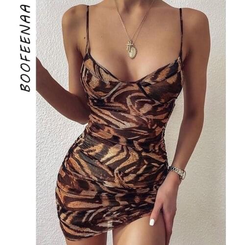 BOOFEENAA Leopard Print Deep V Neck Backless Bodycon Dresses for Women Sexy Sundresses Party Club Mini Vestidos Cortos C83-BC14