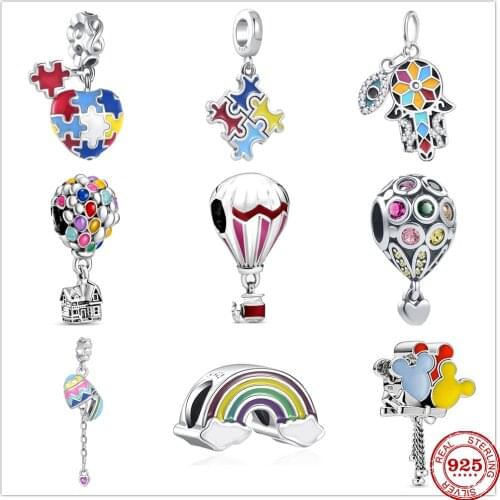 New Original Silver Jigsaw balloon Rainbow Charm Bead fit Pandora charms silver 925 beads Bracelet for women DIY Jewelry Gift