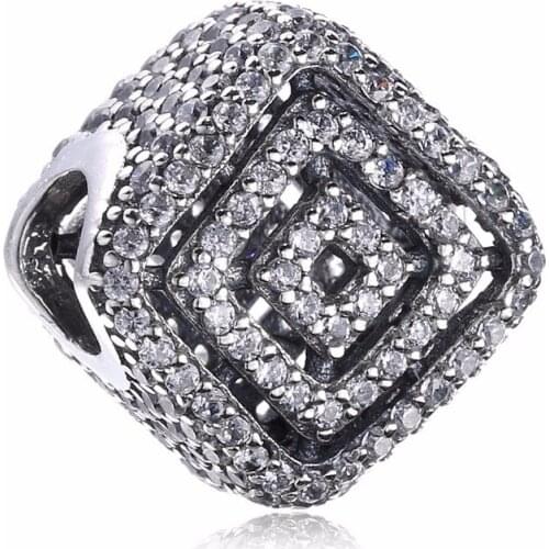 Clear CZ Charms 925 Sterling Silver Geometric Lines Square Shape Beads for Jewelry Making Fits Women Diy Jewellery Bracelets