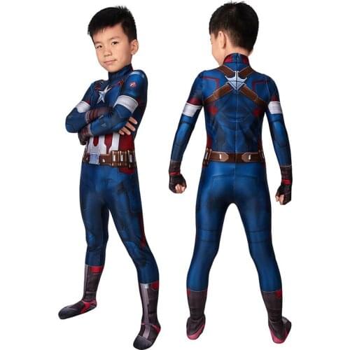 Kids Superheroes Age of Ultron Captain Steven Rogers Jumpsuit Cosplay Costume For Children Halloween Masquerade Cool Bodysuit