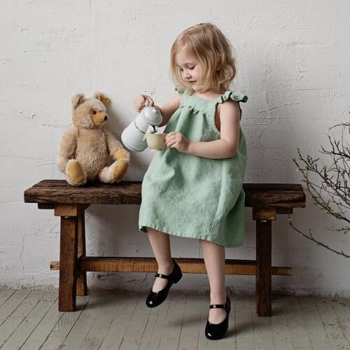 Children Girls' linen dress 2020 summer new literary petal sleeves loose baby strap princess dress TZ04