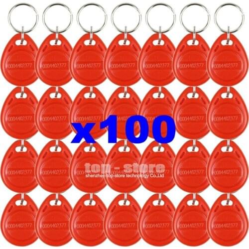 DIYSECUR 100pcs 125Khz RFID Card Key fobs Key Chian For Access Control System Kit RFID Reader Use Red