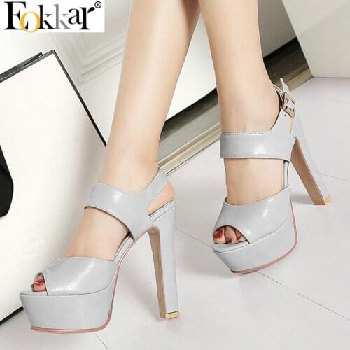 Eokkar 2019 Women Shoes High Heels Women Sandals Platform Peep Toe Women Pumps Party Ankle Strap Ladies Shoes Big Size 34-43