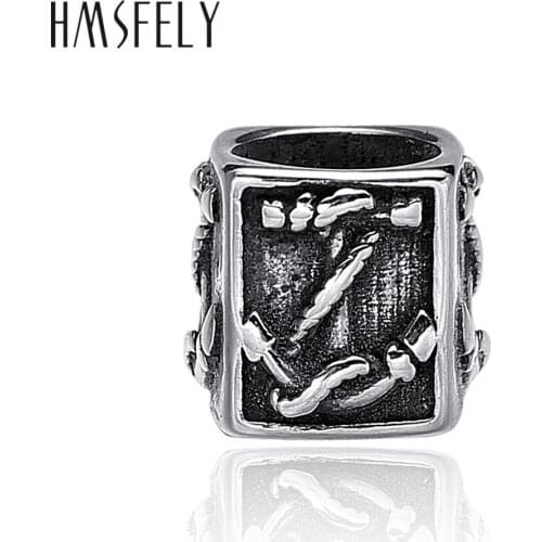 HMSFELY 316l Stainless Steel Anchor Pattern Beads Accessories For DIY Leather Bracelet Jewelry Making 8mm Big Hole Bead 5pcs