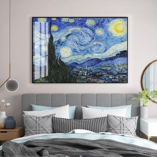 Starry Night By Vincent Van Gogh Famous Artist Oil Paintings Print on Canvas Wall Decorative Picture for Home Living Room Decor