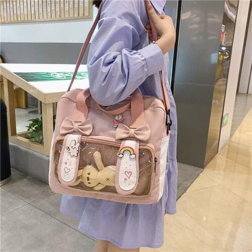 Classic ItaBag Shoulder black Women Bags Japanese Transparent Canvas Soft Girls Lovely Clear Pink Ita Bag Student Backpack IB037