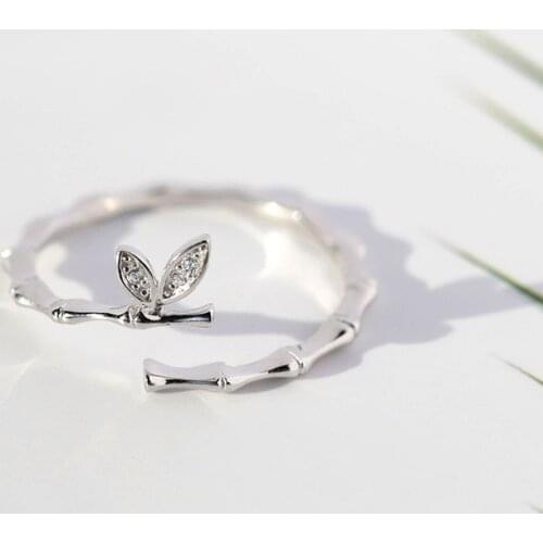 Simple Delicate Bamboo Butterfly Finger Zircon Silver Color Ring For Women Korean Dainty Fashion Trendy Jewelry Gifts SR2482