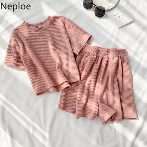 Neploe 3 Piece Sets New 2021 Summer Tank Crop Tops + O Neck Short Sleeve T Shirts+Elastic Waist Wide Leg Shorts Summer Suits