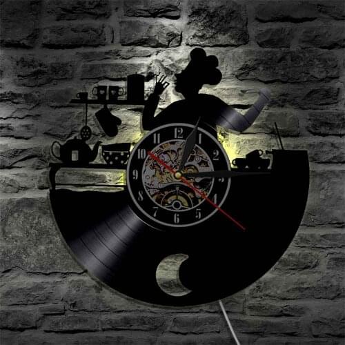 Kitchen Chef Wall Clock Vinyl Record LP Clock Kitchen Vintage Wall Decor Housewarming Gift For Gastronome reloj pared decorativo