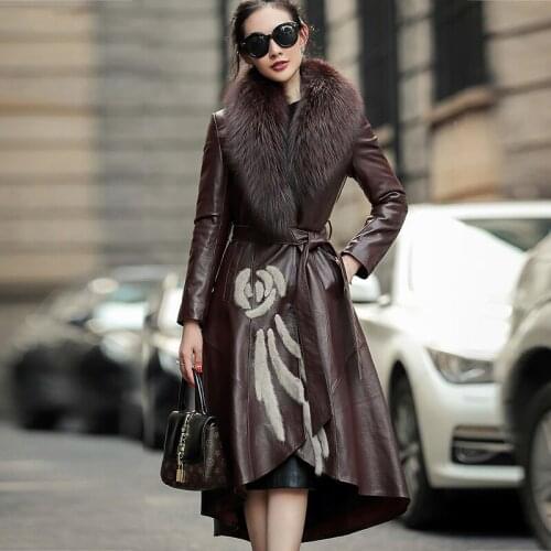 Real Goat Skin Leather Jacket Women Genuine Fox Fur Collar Female Winter Coat 90% White Duck Down Womes Down Jacket Ropa Zjt617