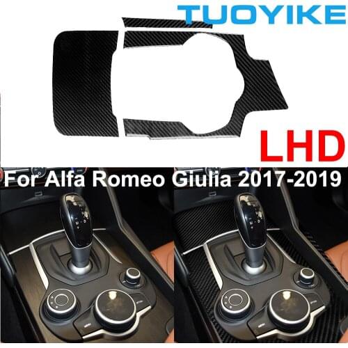 LHD RHD Car Style Interior Carbon Fiber Gear Shift Centrol Control Cover Trim Panel Sticker For Alfa Romeo Giulia Stelvio 17-19