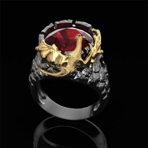 Fashion Dragon Rings For Men Mighty Red Zircon Black Mens Ring Punk Style Jewelry Accessories