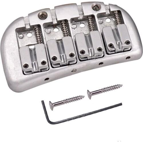 A set of Silver Curve Baseplate Double Bullet 4 String Saddle Electric Bass Bridge guitar accessories parts Musical instrument