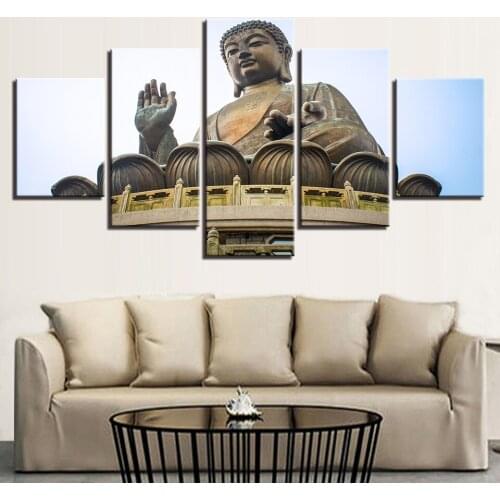 Canvas Wall Art Pictures Modular Posters Framework 5 Pieces Large Buddha Statue Landscape Paintings Home Decor For Living Room