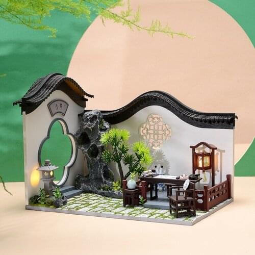 New Chinese Style Courtyard Wooden Miniature Diy DollHouse Furniture Doll House Model Building Kits casa Toys For Kids Xmas Gift