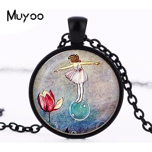 "Thumbelina Fairy art Pendant Thumbelina Necklace Fairytale jewelry Birthday gift Glass Cabochon Pendant Christmas Gift HZ1