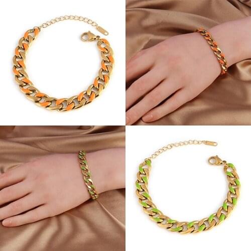 Punk Miami Cuban Chain womens bracelets stainless steel bracelet for Women Party Jewelry Gifts Thick charms for bracelet color