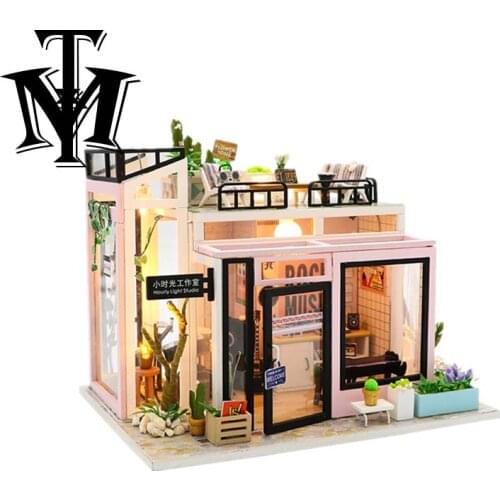 Handmade Romantic Coffee DIY House Toys Dollhouse Micro Landscape Furniture Dolls House Model Assembled Boy Girl Wood Models