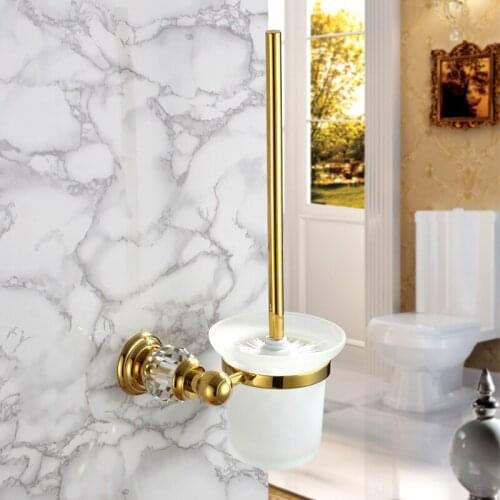 Luxury gold Brass Toilet brush holder with glass cup High-quality Bathroom hardware accessories