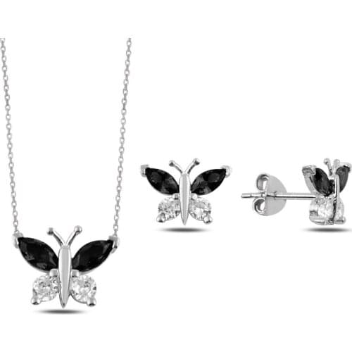 Silverlina Silver Colorful Zircon Cubic Zirconia Butterfly Set