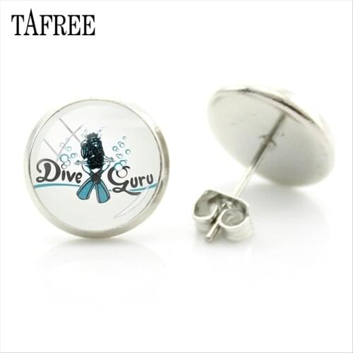 TAFREE Dive Guru Stud Earrings New Fashion Earring Rhdium Plated For Girl Women Underwater Sports Fans Souvenir Jewelry DI09