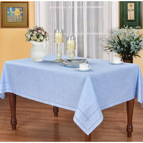 Camellia Casa GHF2015 Classic Hemstitch Linen +Viscone Simple Waterproof Tablecloth Grey Green Blue White Banquet/Hotel/airbnb