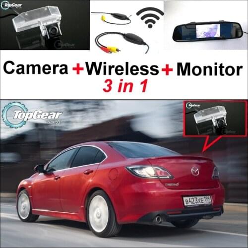 3 in1 Special Rear View Camera + Wireless Receiver + Mirror Monitor Easy DIY Parking System For Mazda6 Ruiyi 2008~2009