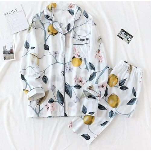 Super comfortable 2021 ladies pajamas two-piece spring and summer plus size loose viscose long-sleeved home service set kawaii