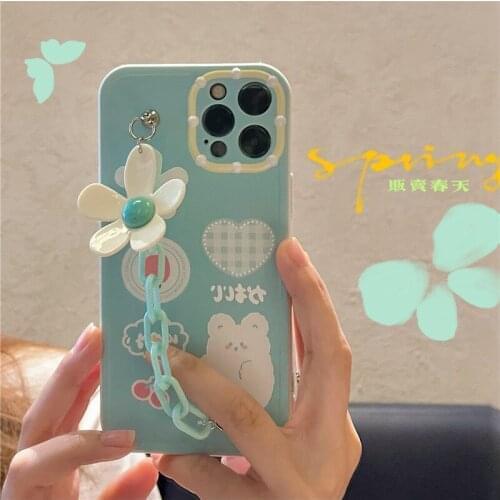 Cute Korean Flower Chain Bracelet Phone Case for IPhone 12 Mini XR X XS Max 7 8 Plus 11 Pro Max SE Lovely ShockProof Back Cover