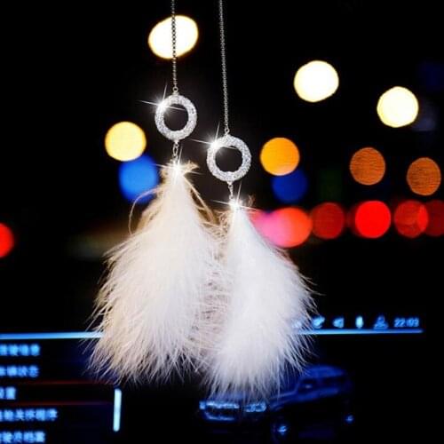 Ornaments Diamond Feather Car Mirror Pendant Car Accessories For Girls Home Auto Interior Decor Car Pendants