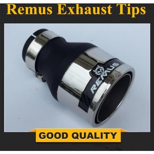 Universal Remus Exhaust Muffler Pipe Car Styling Inlet54mm Outlet76mm Remus 1 Pcs Stainless steel With Carbon Fiber