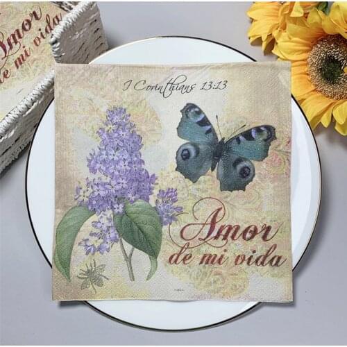 20Pcs/Pack Butterfly Flower Decoupage Paper Napkins Vintage Paper Tissues for Party Tableware Wedding Xmas Festival Supplies G