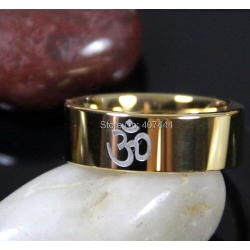 YGK JEWELRY 8MM Golden Pipe Om Designed Mens Fashion Tungsten Carbide Wedding Ring