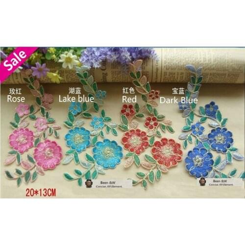Gold thread Rose flowers embroidery Lace Applique Costume pvc patch iron 10pcs/lot Rose,Red,light Blue,Dark Blue