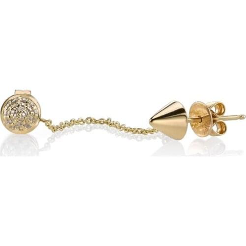 1 piece polished cz paved 2 pcs Spike Rivet Stud with link chain European women 2 hole piercing earring