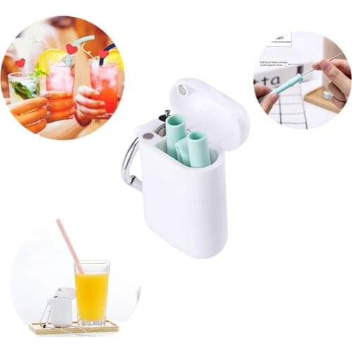 1pcs Coffee Drink Creative Foldable Straight Straw Set PP Storage Box Mini Eco-friendly Suit Silicone Straw Can Be Carried