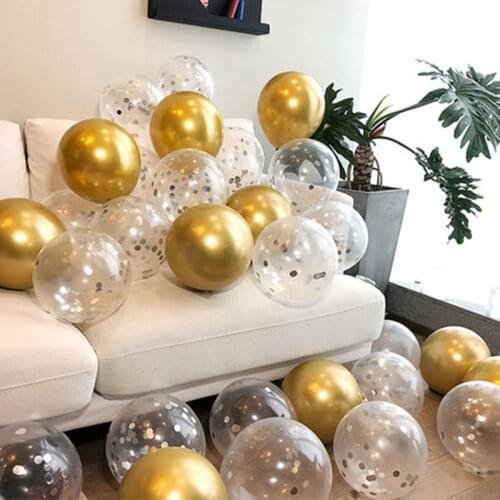 10pcs 12inch Transparent Confetti Latex Balloons Thick Chrome Metallic Colors Balloon Globos Birthday Party Wedding Decorations