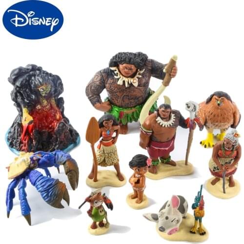 10pcs/set Cartoon Moana Princess disney anime Figure Toys Legend Vaiana Maui Chief Tui Tala Heihei Pua Kids Birthday Gift