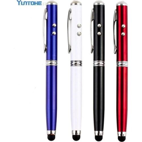 100pcs/lot Screen Stylus Nice New 4In1 Soft Rubber Tip Laser Pointer LED Torch Touch Screen Stylus Ball Pen for Iphone XR Ipad