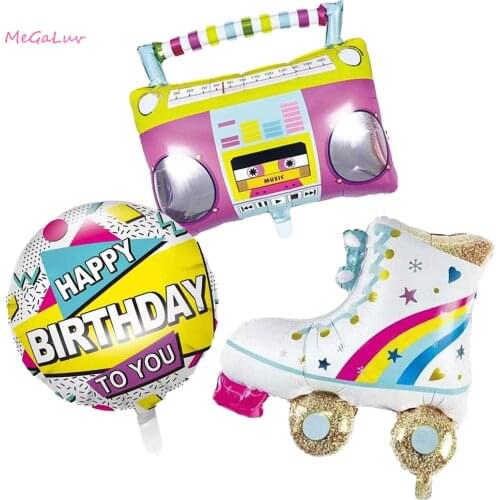 2PCS Radio/Roller Skates Foil Balloons Boombox Rollerblade For Wedding Party Birthday Decorations Leaf Balloons Children Toys