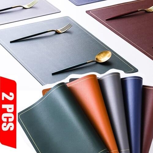 2PCS 45x30cm PU Dining Mat Waterproof Anti-oil Nordic Phnom Penh Leather Heat Insulation Modern Western Placemat Table Pats
