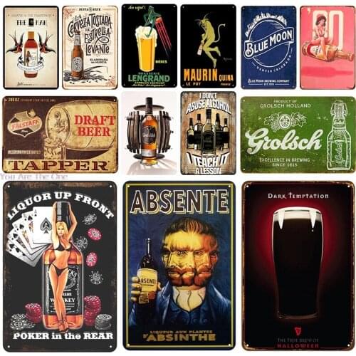 Absente Plaque Metal Vintage Tin Signs Pin Up Shabby Bar Decoration Plaque Iron Poster Pub Man Cave Funny Wine Classical Retro