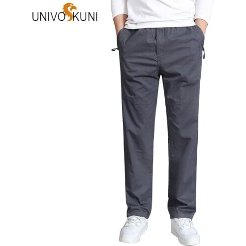 UNIVOS KUNI Spring New Mens Solid Color Casual Pants Zipper Cotton Trousers Thin Section Large Size Straight Long Pants J543