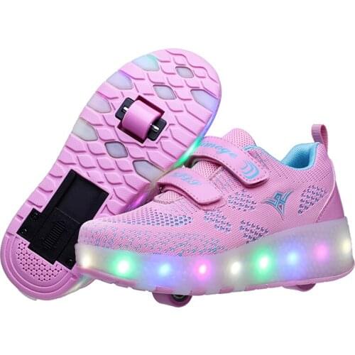 New Pink Blue Red USB Charging Fashion Girls Boys LED Light Roller Skate Shoes For Children Kids Sneakers With Wheels Two wheels