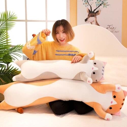Long Cat Pillow Cute Soft Plush Stuffed Toys Office Nap Pillow Bed Sleep Pillow Home Decor Gift Doll for Kids