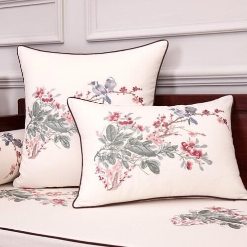 Elegant Embroidery Cushion Cover Cotton Linen Floral Birds Car Covers White Almofada Christmas Decorations For Home Pillowcase