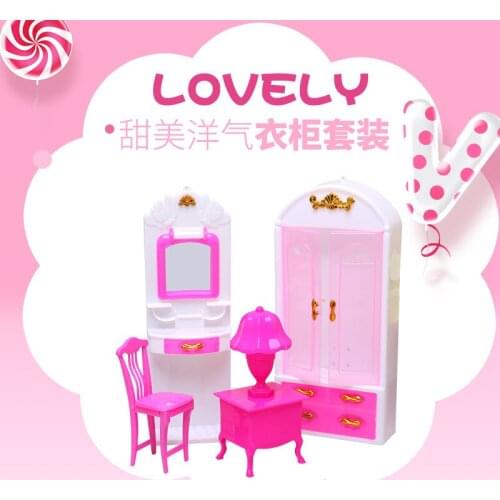 Girls Furniture toy Dolls House Toy for Girl bedroom Assembly For Doll Accessory wardrobe chairvanity mirror Pretend Play Toy