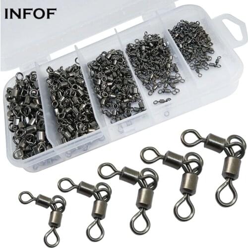INFOF 250-pieces 3 Way Swivel Kit Fishing Swivels Rolling Swivel Hook Fishing Connector Carp Hook Link #2/#4/#6/#8/#1